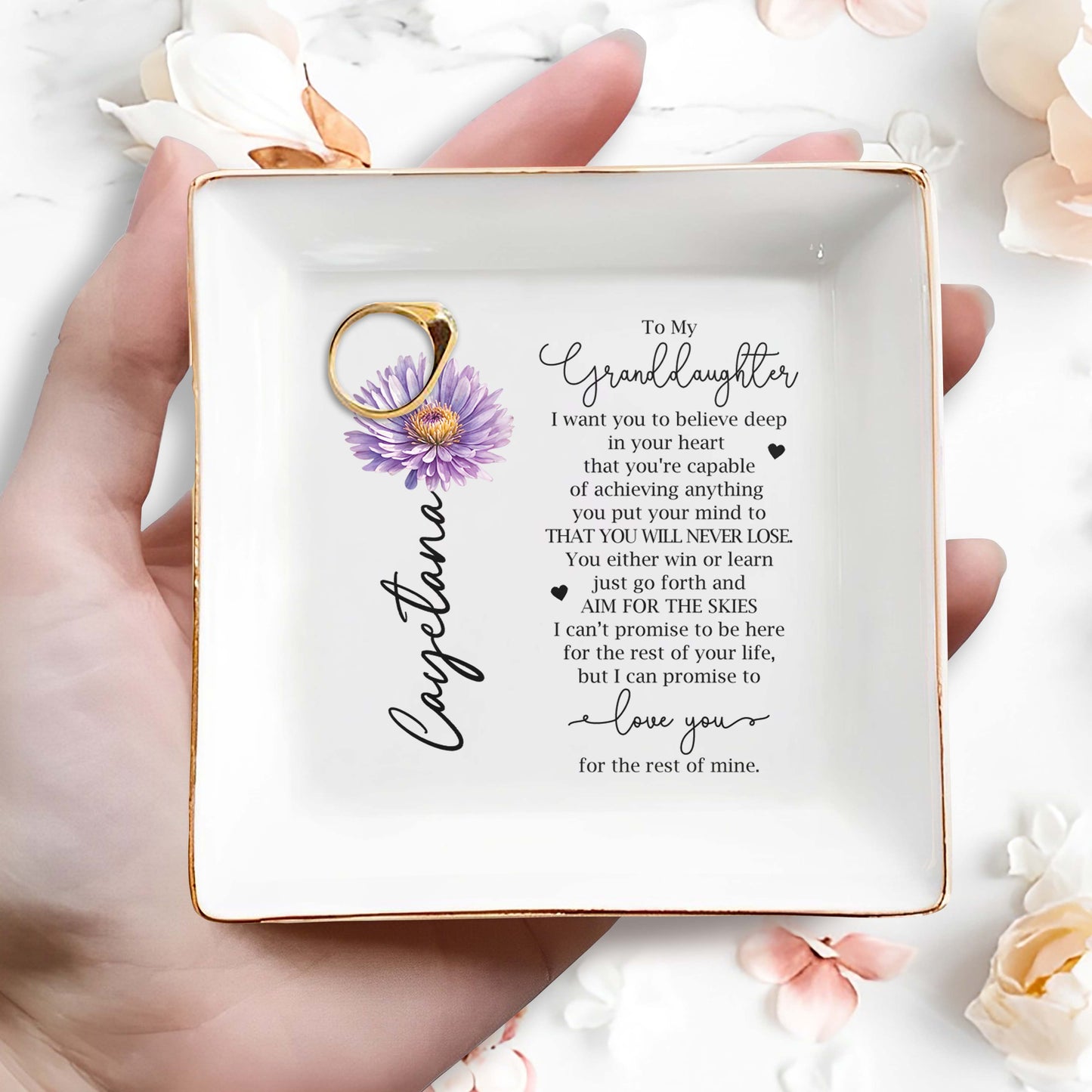 Believe In Achieving Anything Inspirational Quote For Granddaughter - Personalized Custom Jewelry Dish - GDT018_SCRD