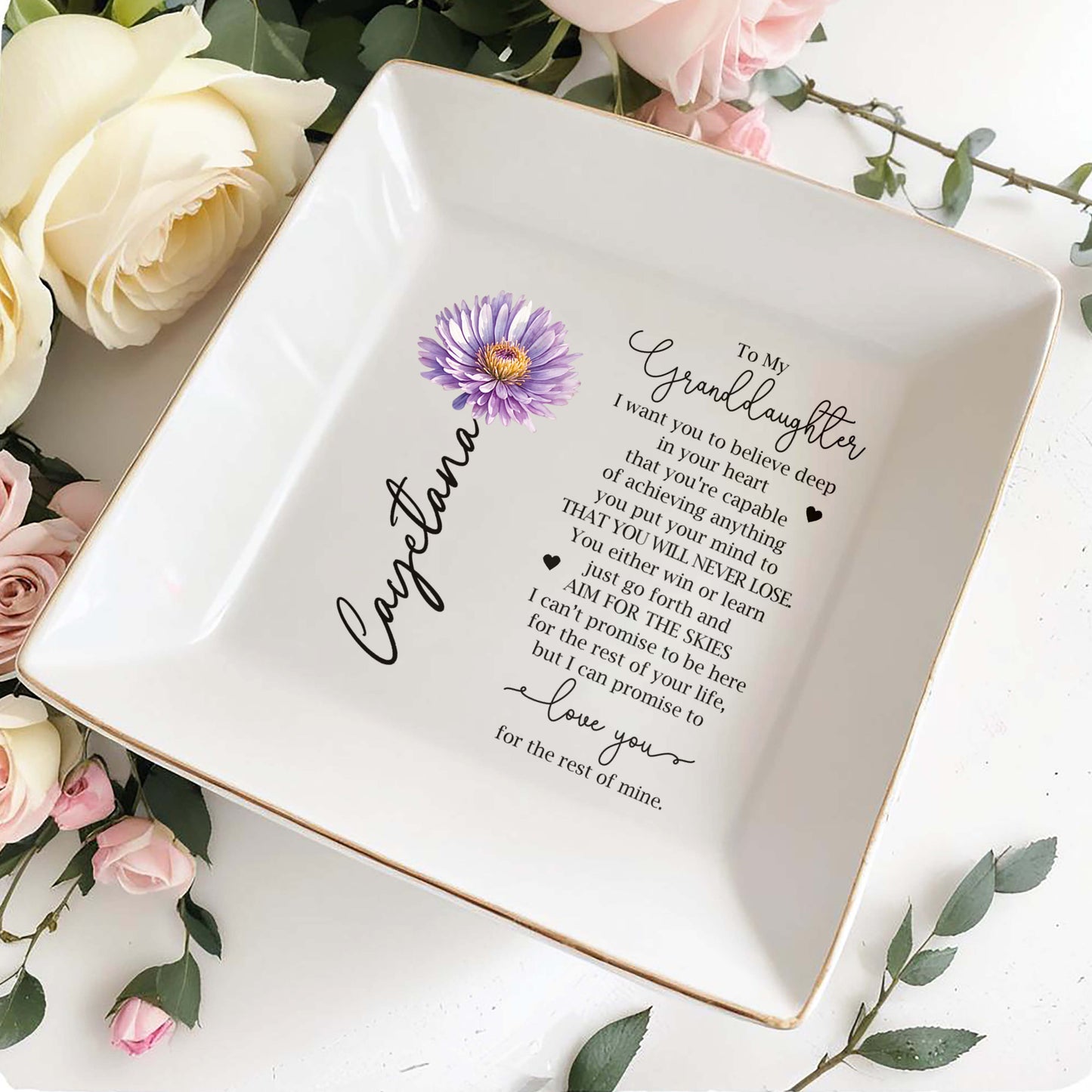 Believe In Achieving Anything Inspirational Quote For Granddaughter - Personalized Custom Jewelry Dish - GDT018_SCRD