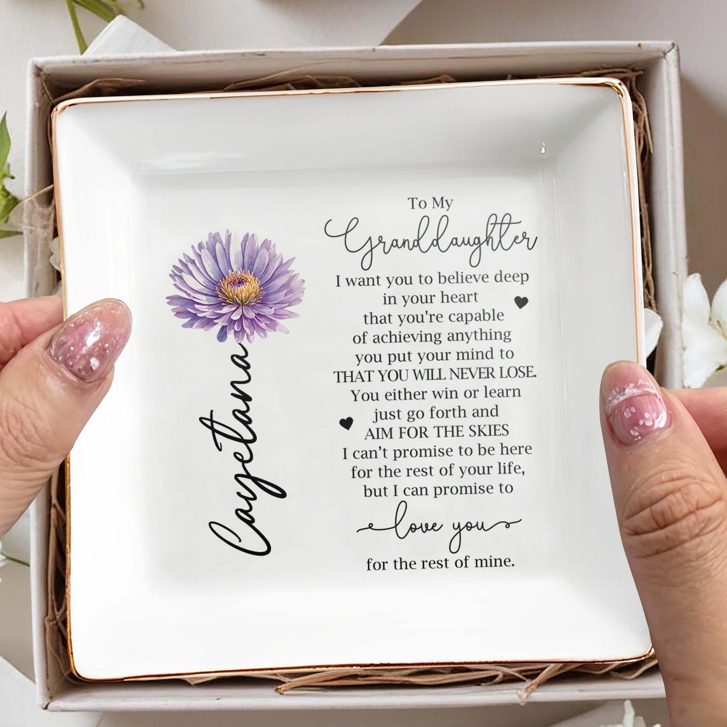Believe In Achieving Anything Inspirational Quote For Granddaughter - Personalized Custom Jewelry Dish - GDT018_SCRD