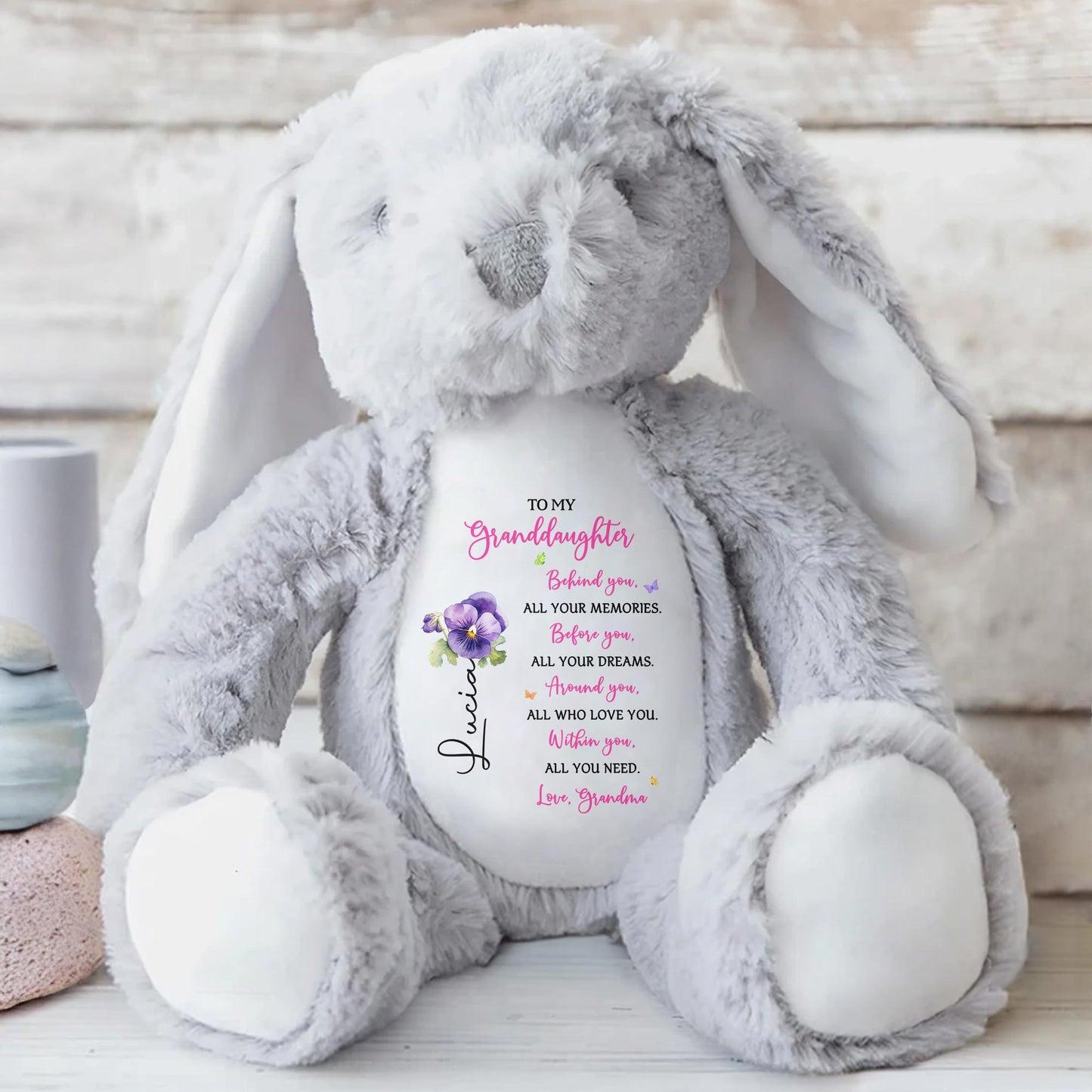 To My Granddaughter, Behind You, All Your Memories, Stuffed Bunny and Flower