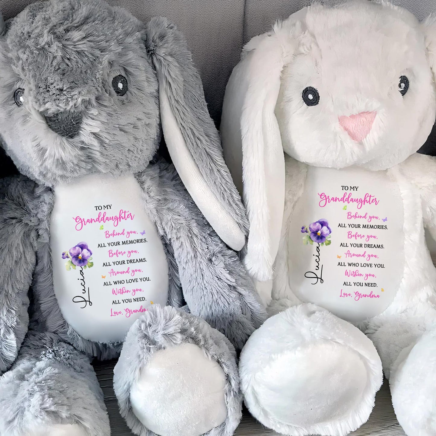 To My Granddaughter, Behind You, All Your Memories, Stuffed Bunny and Flower