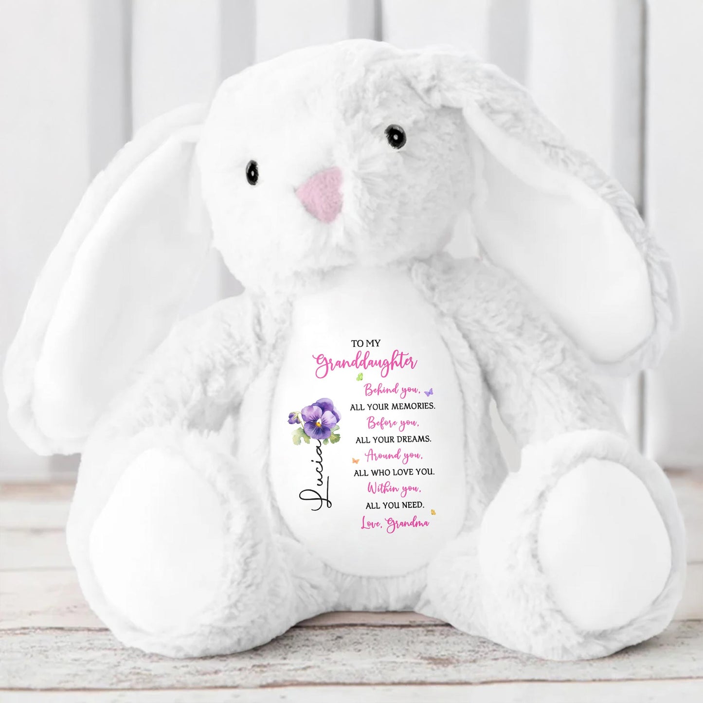 To My Granddaughter, Behind You, All Your Memories, Stuffed Bunny and Flower