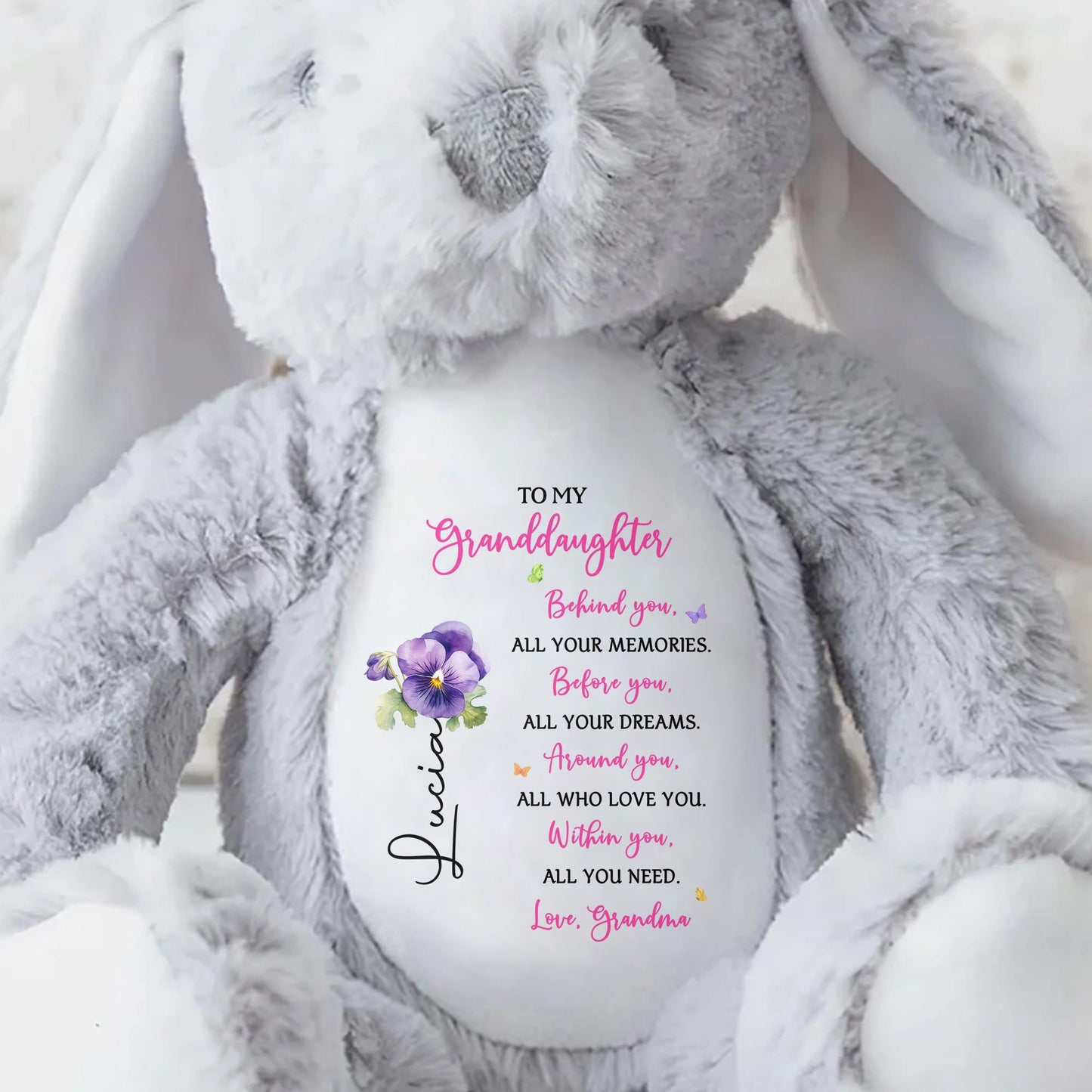 To My Granddaughter, Behind You, All Your Memories, Stuffed Bunny and Flower