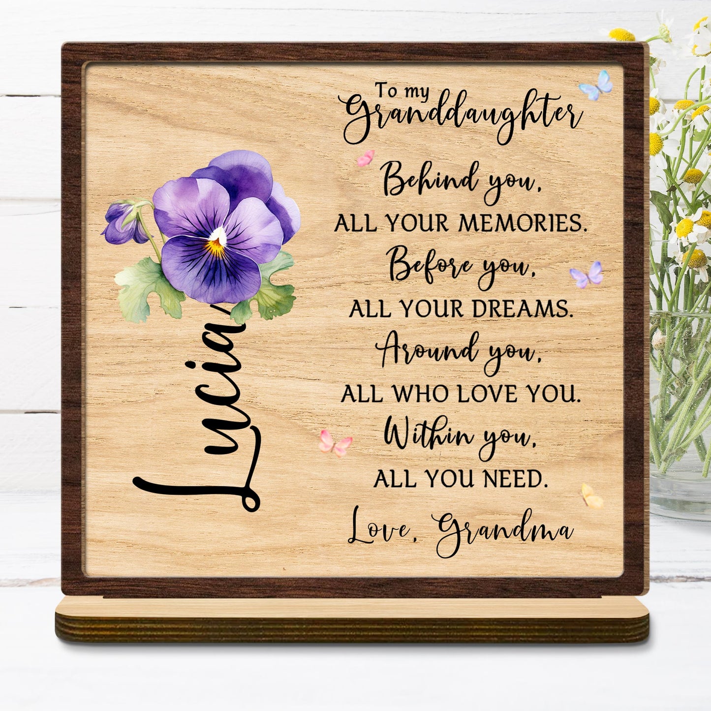 Granddaughter Memories And Dreams Pansy Flower Plaque