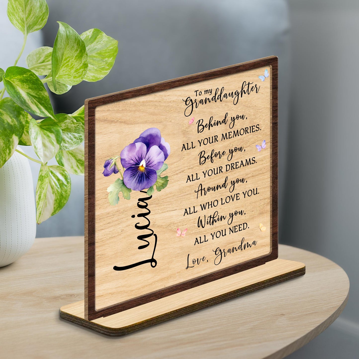 Granddaughter Memories And Dreams Pansy Flower Plaque