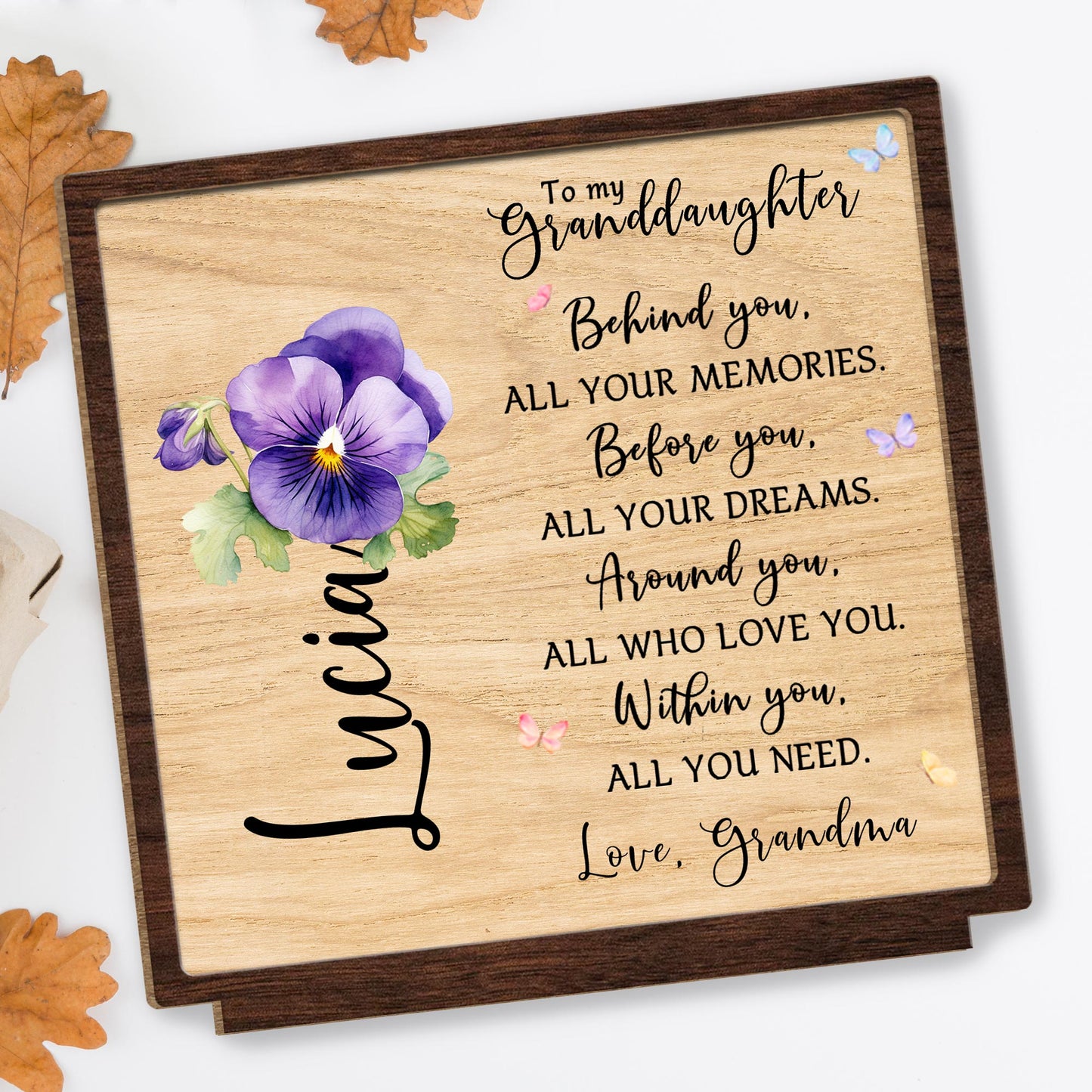 Granddaughter Memories And Dreams Pansy Flower Plaque
