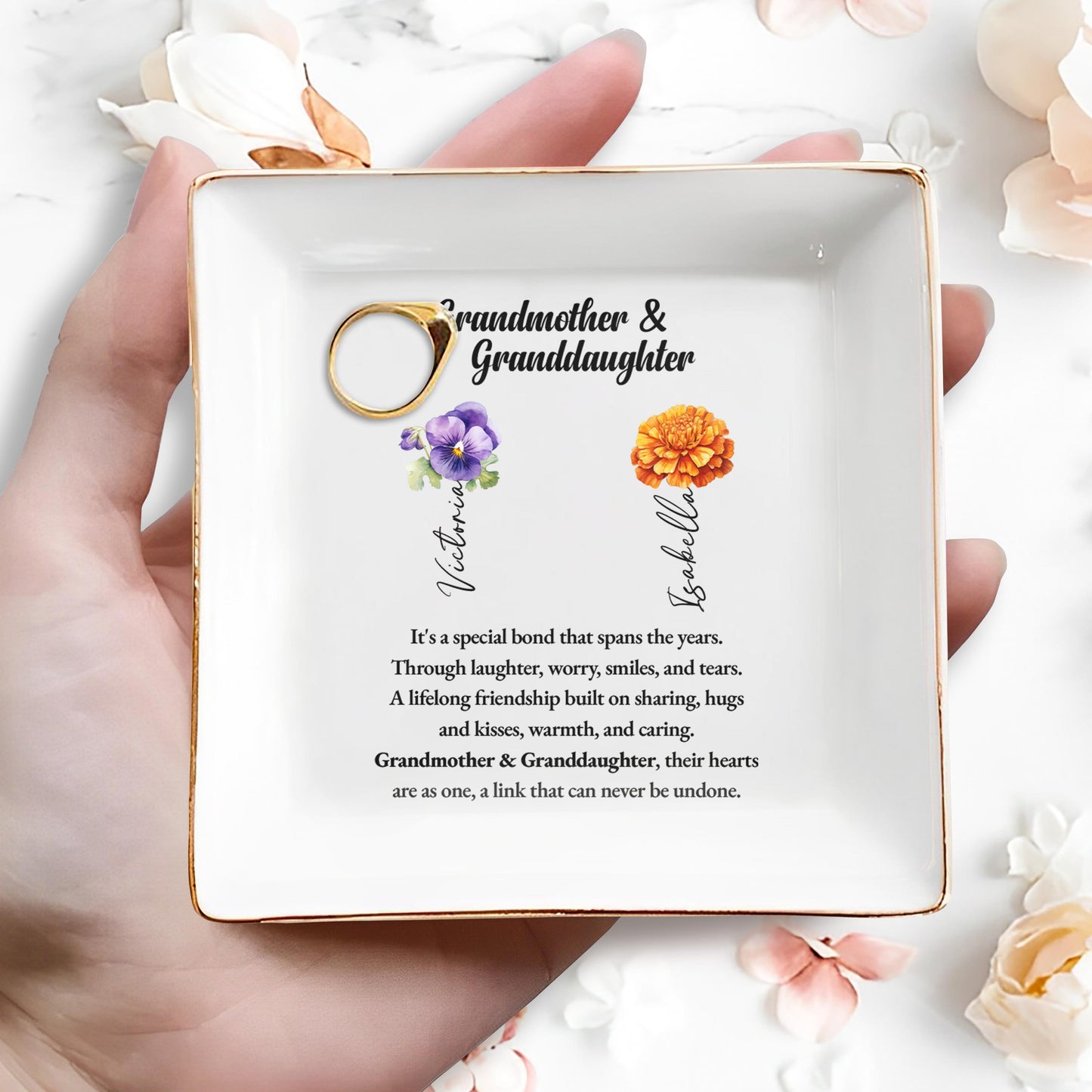 Plat en céramique « Lien spécial grand-mère et petite-fille » - Plat à bijoux personnalisé - GDT027_SCRD