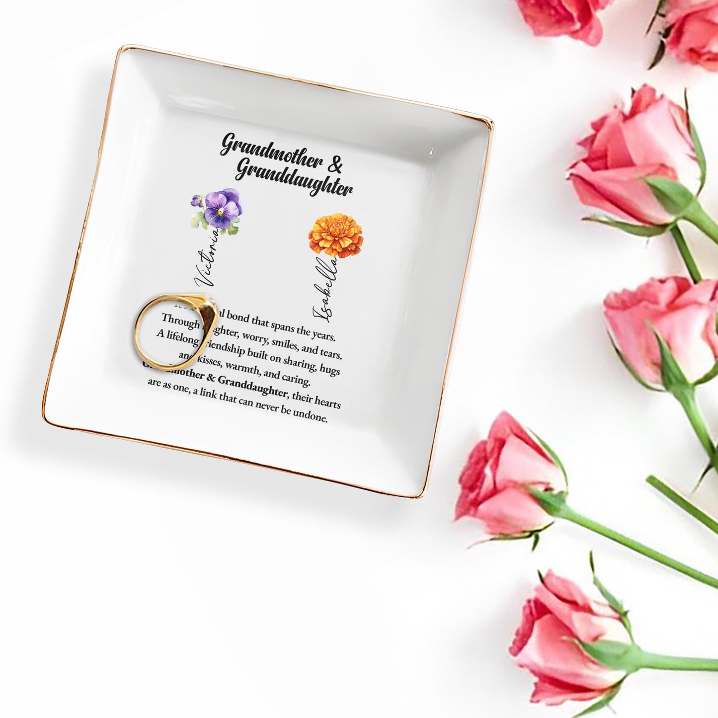 Plat en céramique « Lien spécial grand-mère et petite-fille » - Plat à bijoux personnalisé - GDT027_SCRD