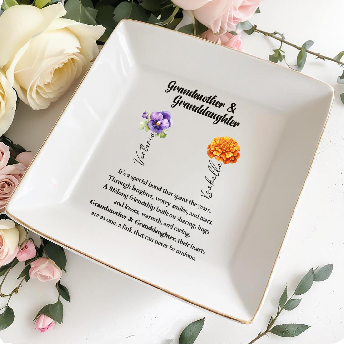 Plat en céramique « Lien spécial grand-mère et petite-fille » - Plat à bijoux personnalisé - GDT027_SCRD