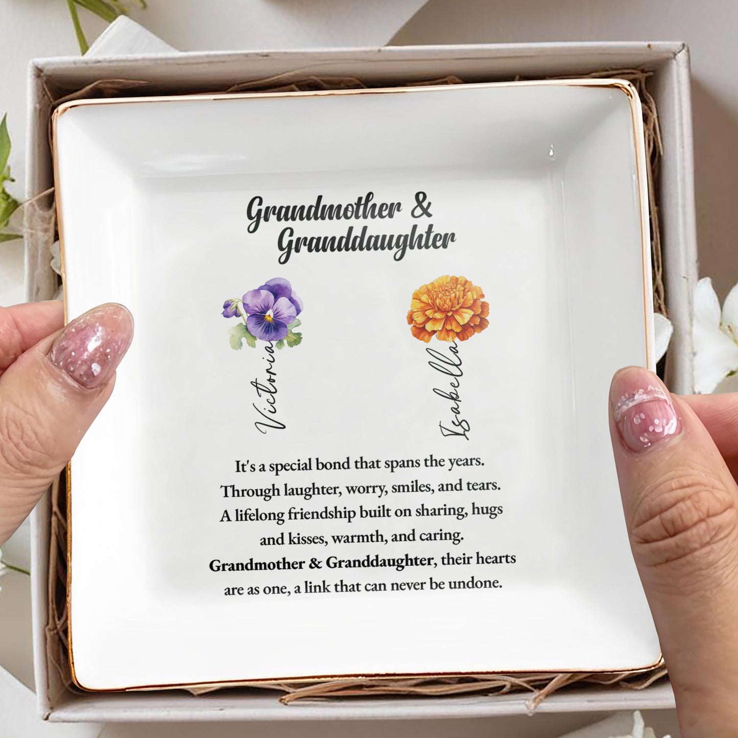 Plat en céramique « Lien spécial grand-mère et petite-fille » - Plat à bijoux personnalisé - GDT027_SCRD