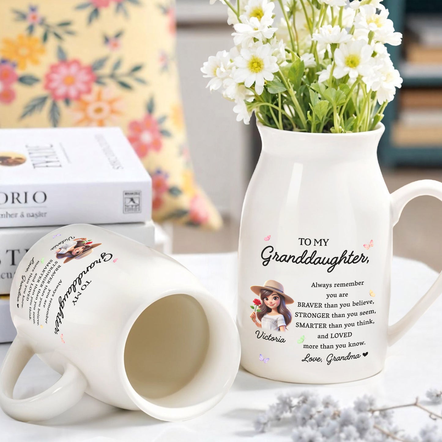 Braver, Stronger, Smarter, Loved Granddaughter Inspirational Message - Personalized Ceramic Flower Vase - GDT034_CEV