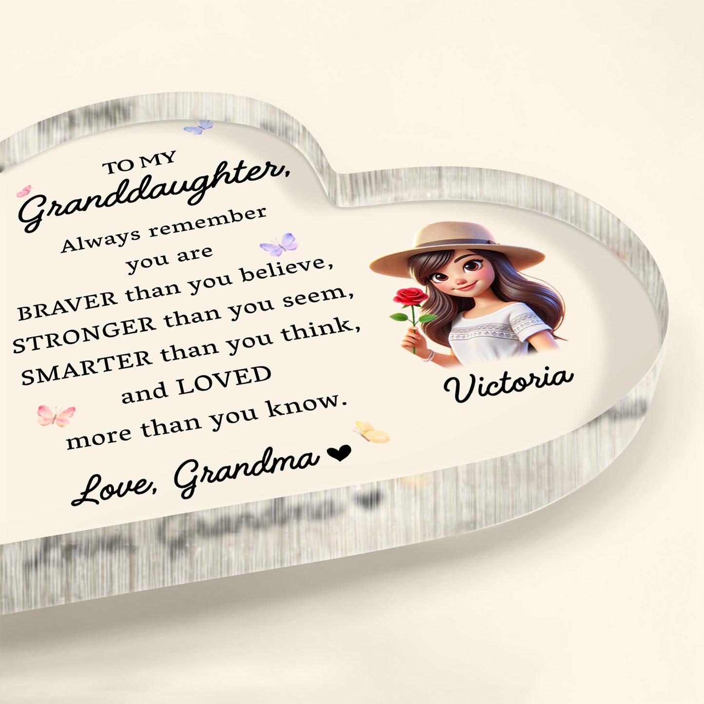 To My Granddaughter Always Remember You Are Loved - Personalized Heart Shaped Acrylic Plaque - GDT034_HAP