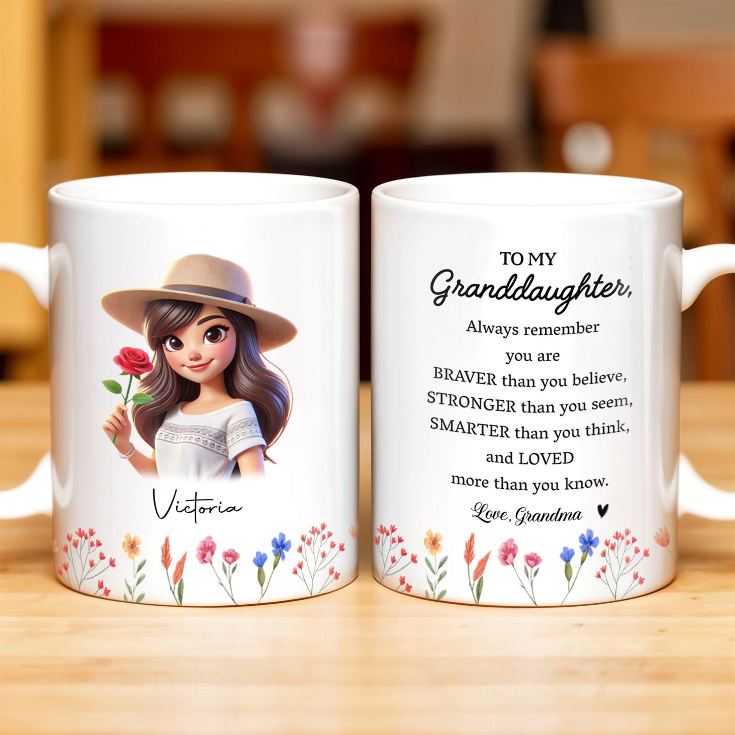 Braver Stronger Smarter Loved Motivational Quote With Rose - Personalized Custom Coffee Mug - GDT034_MG