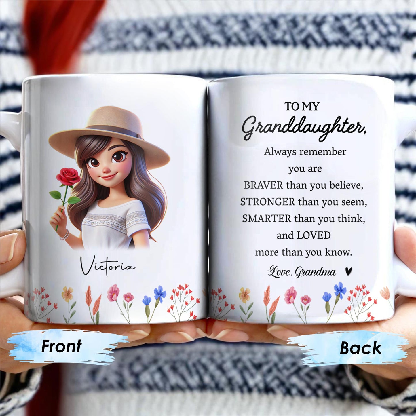 Braver Stronger Smarter Loved Motivational Quote With Rose - Personalized Custom Coffee Mug - GDT034_MG