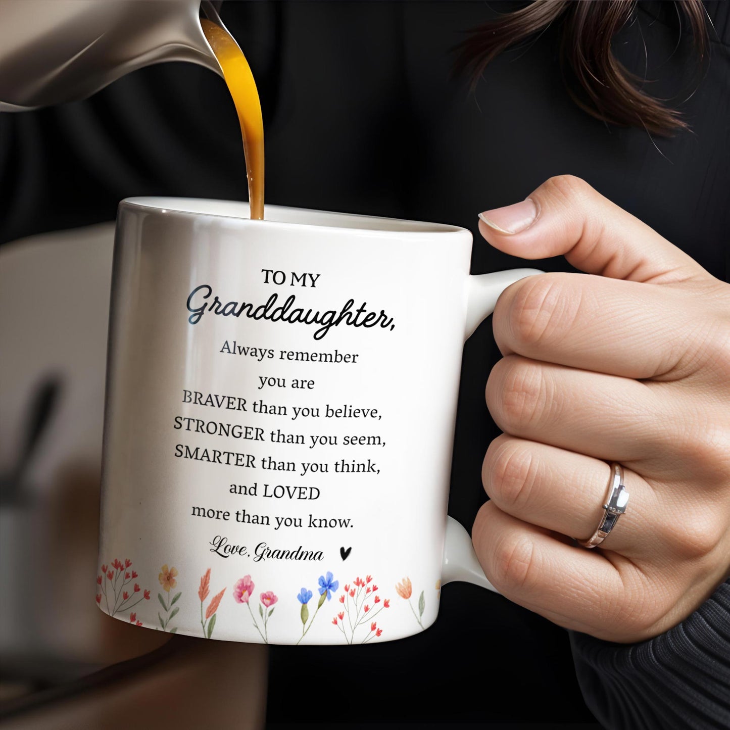 Braver Stronger Smarter Loved Motivational Quote With Rose - Personalized Custom Coffee Mug - GDT034_MG