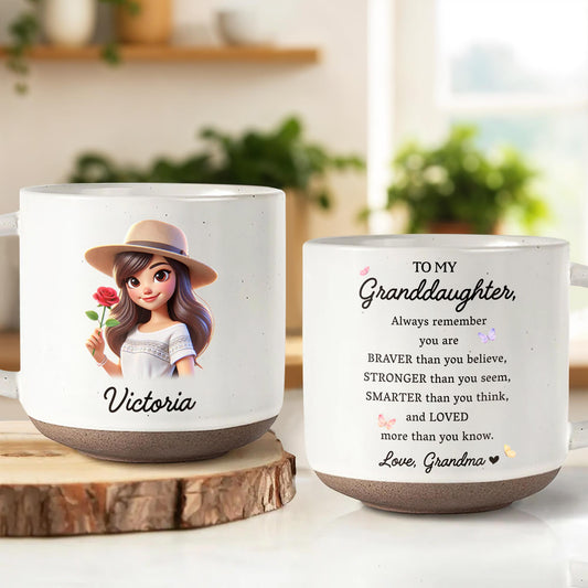 Loving Message To Granddaughter With Floral Design - Personalized Pottery Mug, White Color - GDT034_PMGW