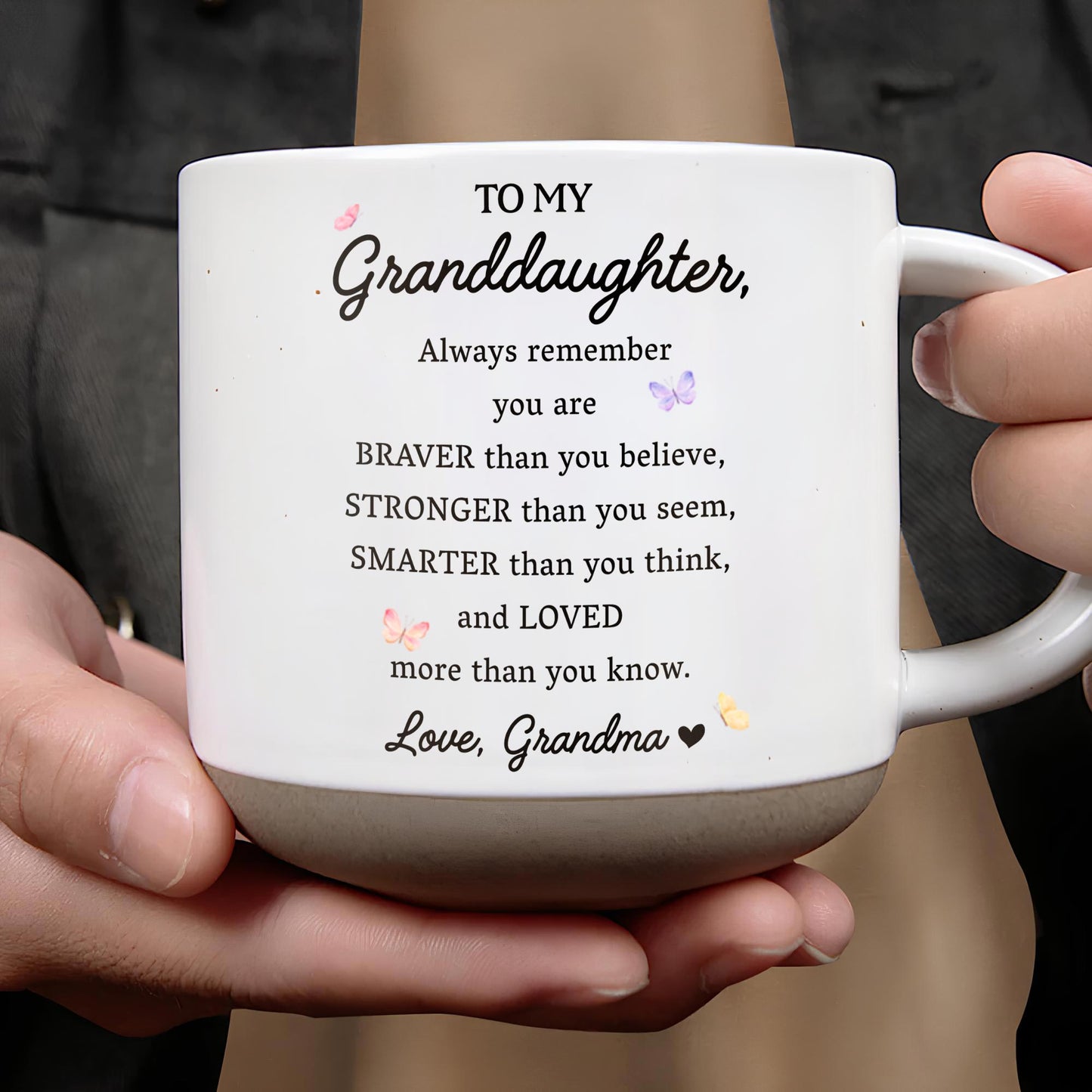 Loving Message To Granddaughter With Floral Design - Personalized Pottery Mug, White Color - GDT034_PMGW