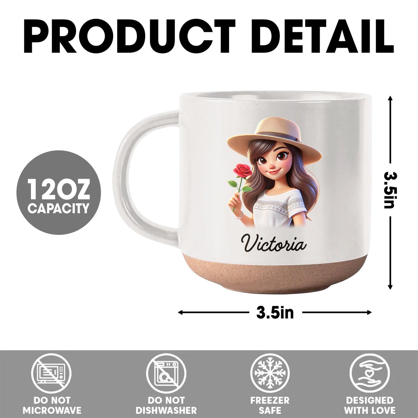 Loving Message To Granddaughter With Floral Design - Personalized Pottery Mug, White Color - GDT034_PMGW