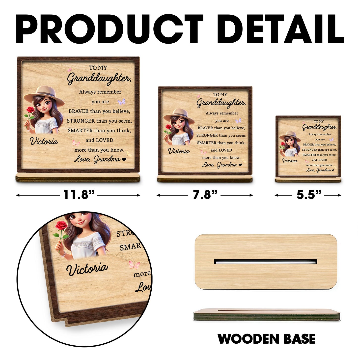 Braver Stronger Smarter Loved Granddaughter Wood Plaque - Personalized Custom 2-Layer Wood Plaque With Flat Base - GDT034_WPLA