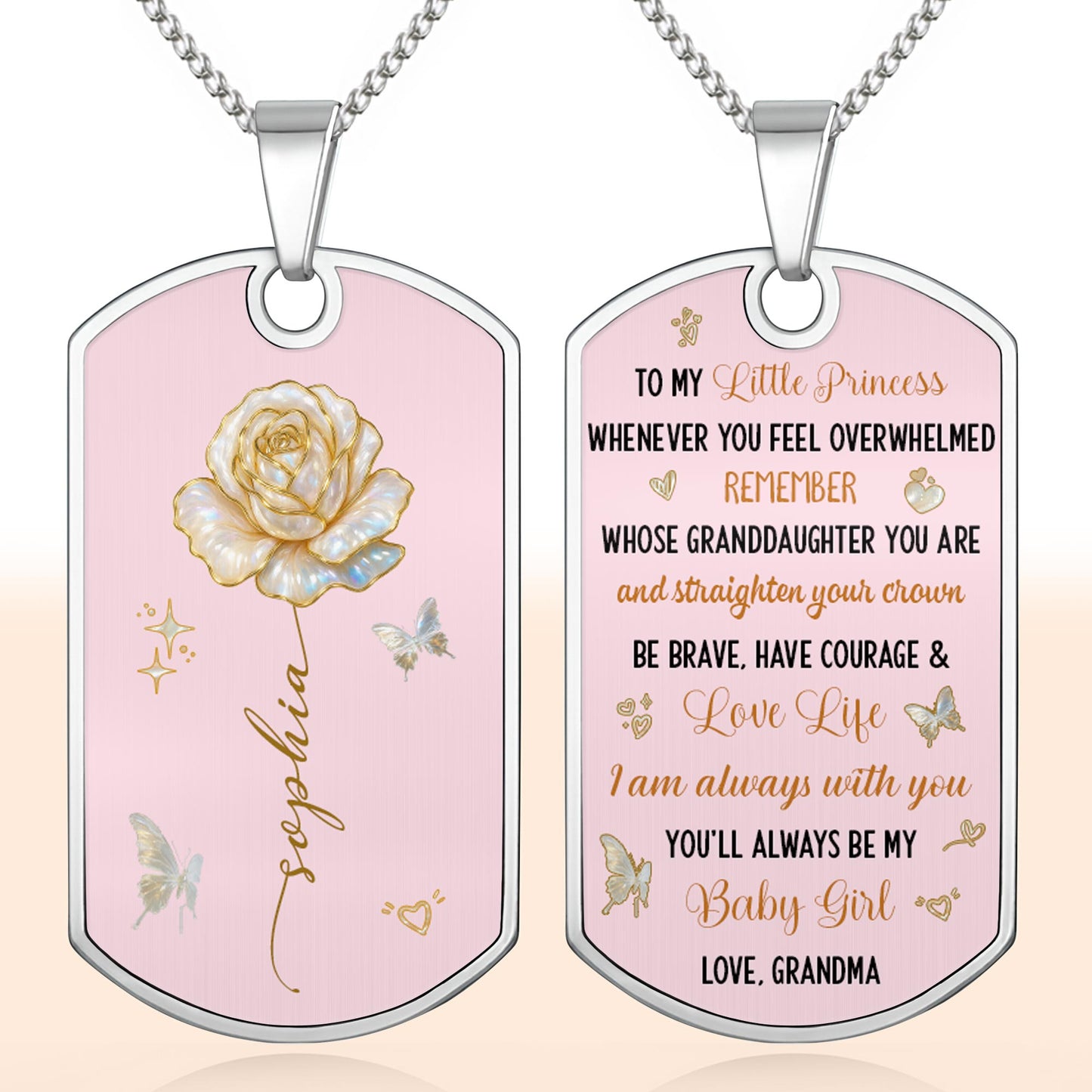 To My Beautiful Daughter, Rose and Butterfly Necklace