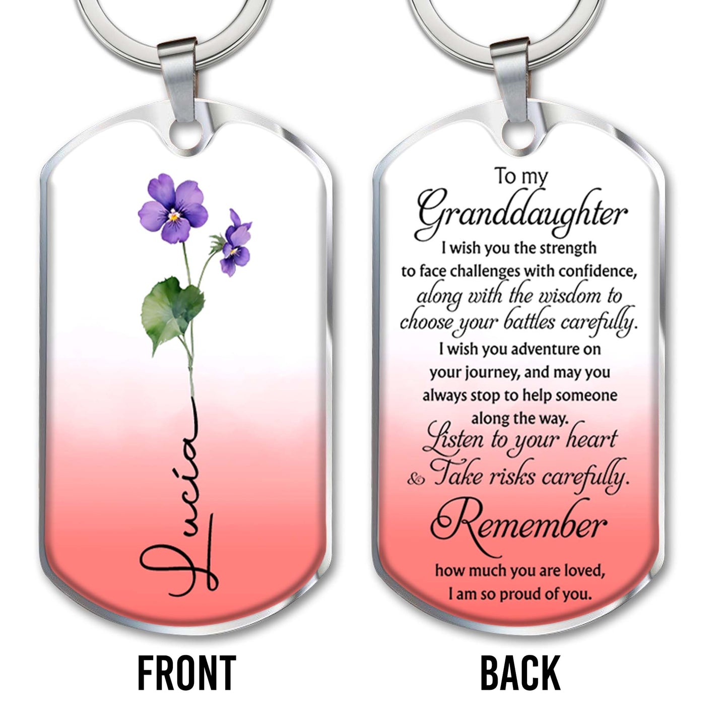 Inspirational Message To Granddaughter With Flowers - Personalized Custom Keychain - GDT060_KCH