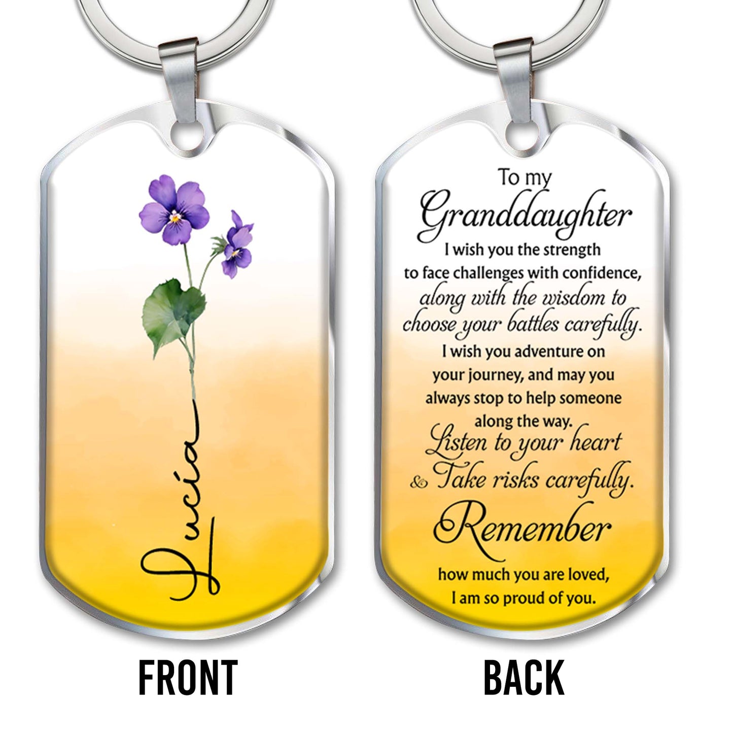 Inspirational Message To Granddaughter With Flowers - Personalized Custom Keychain - GDT060_KCH