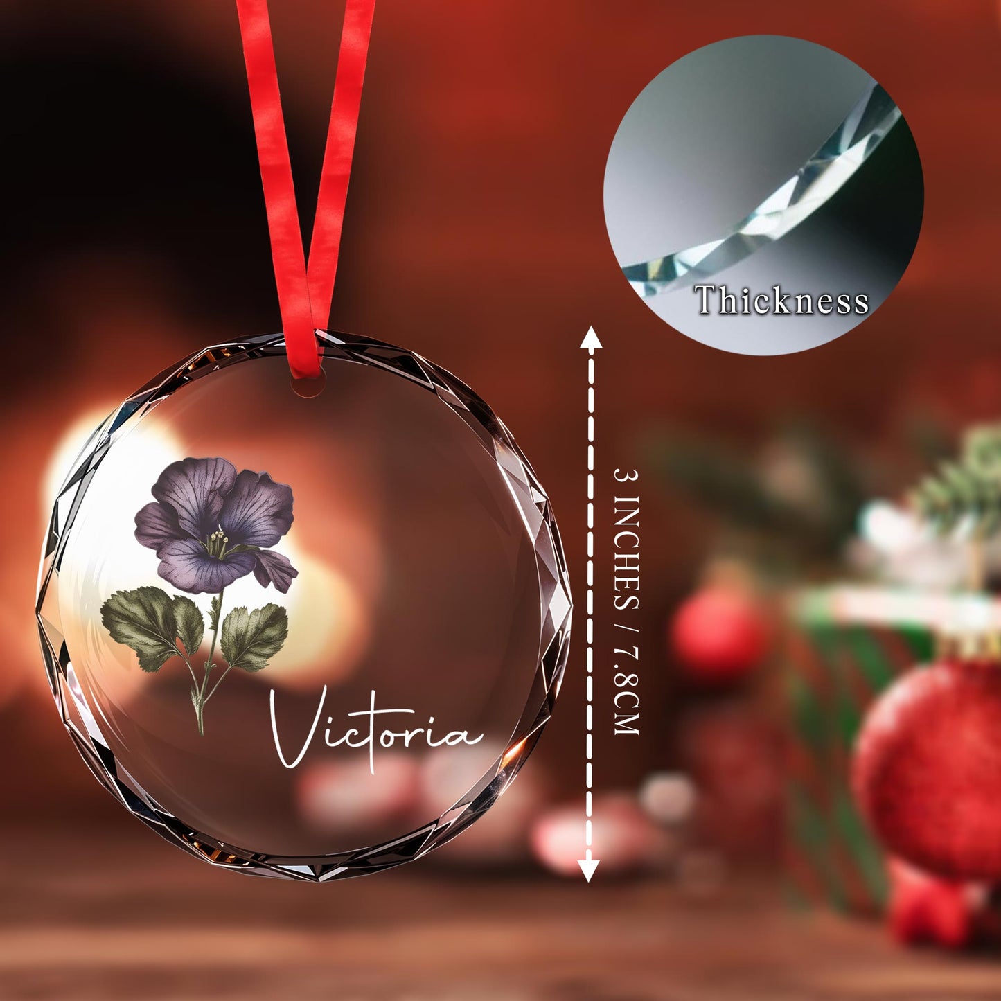 Elegant Nature-Themed Personalized Glass Ornament
