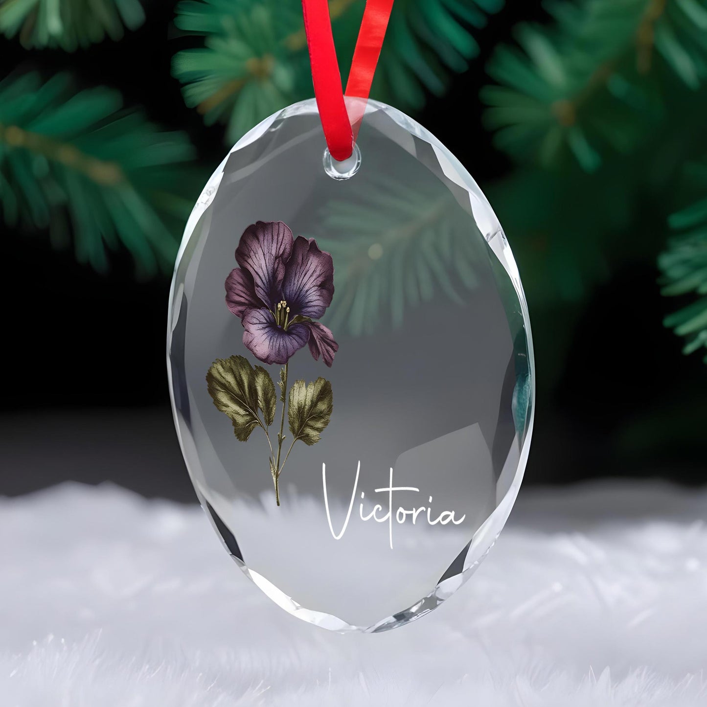 Elegant Nature-Themed Personalized Glass Ornament