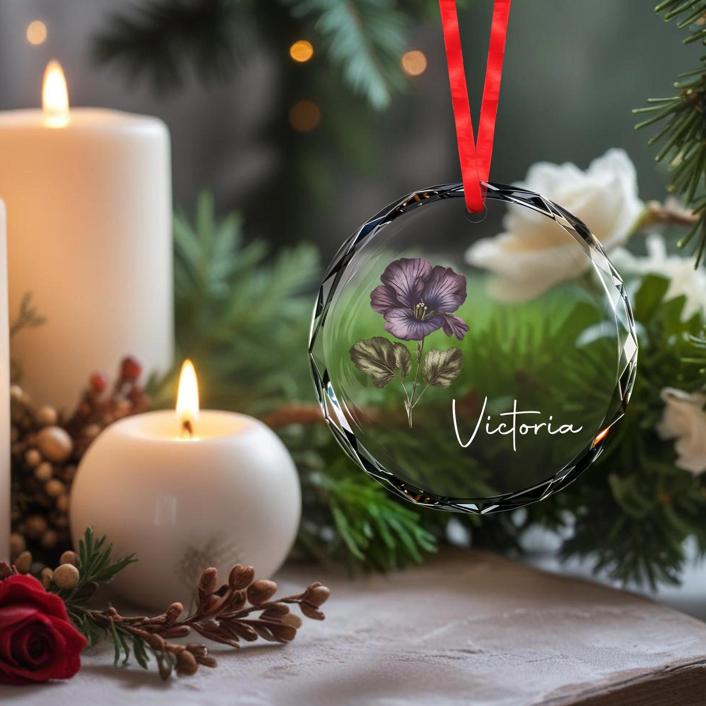 Elegant Nature-Themed Personalized Glass Ornament