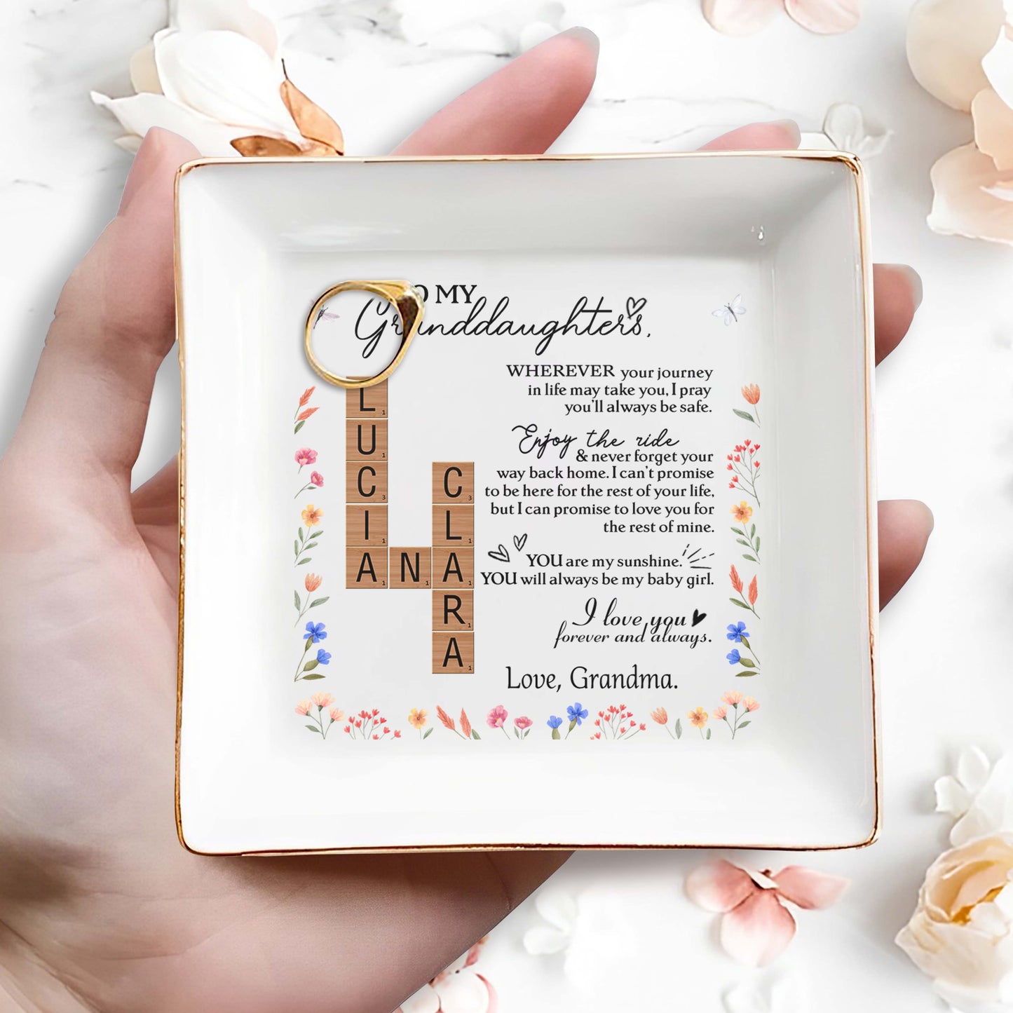 Granddaughter Journey and Ride Floral Inspirational Dish