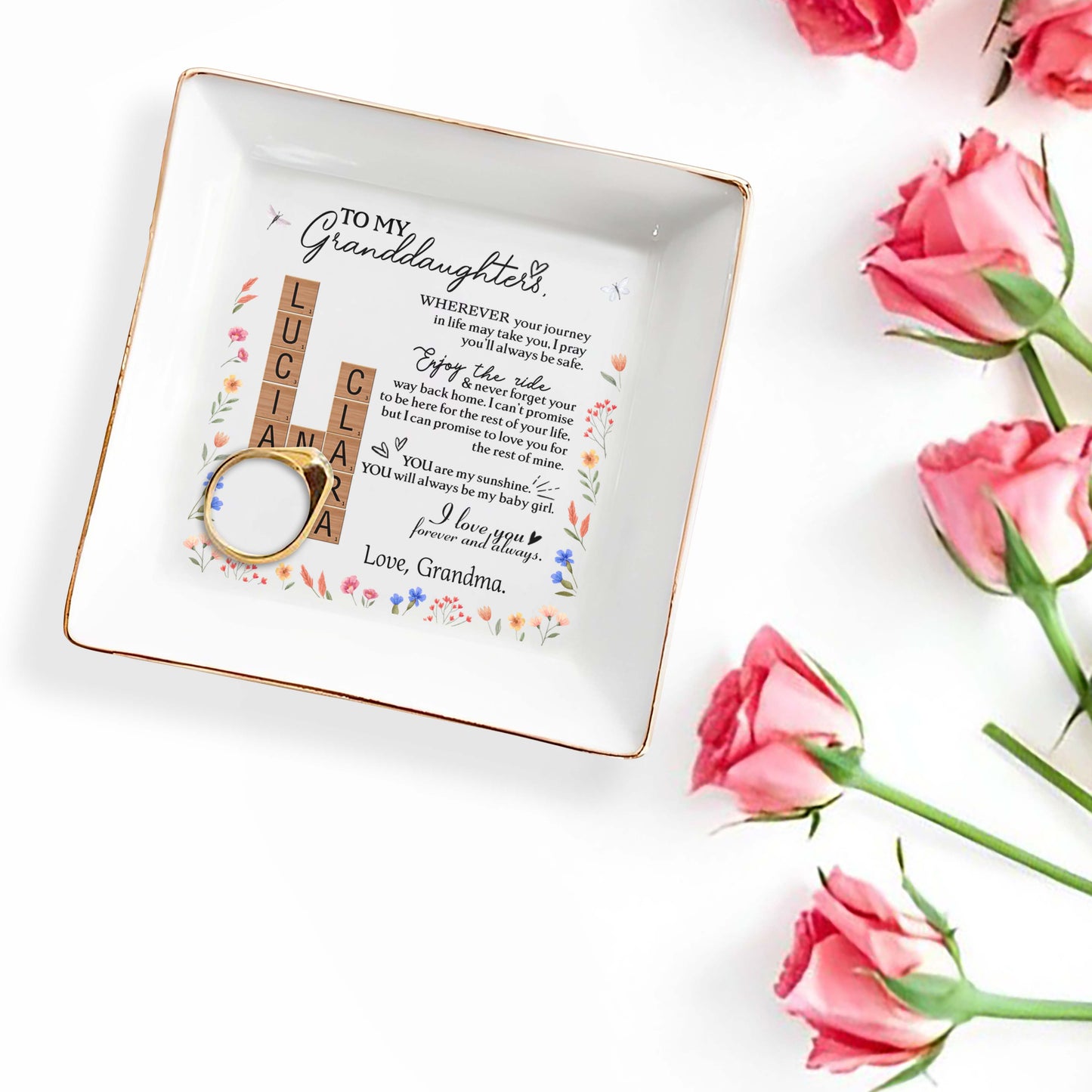 Granddaughter Journey and Ride Floral Inspirational Dish