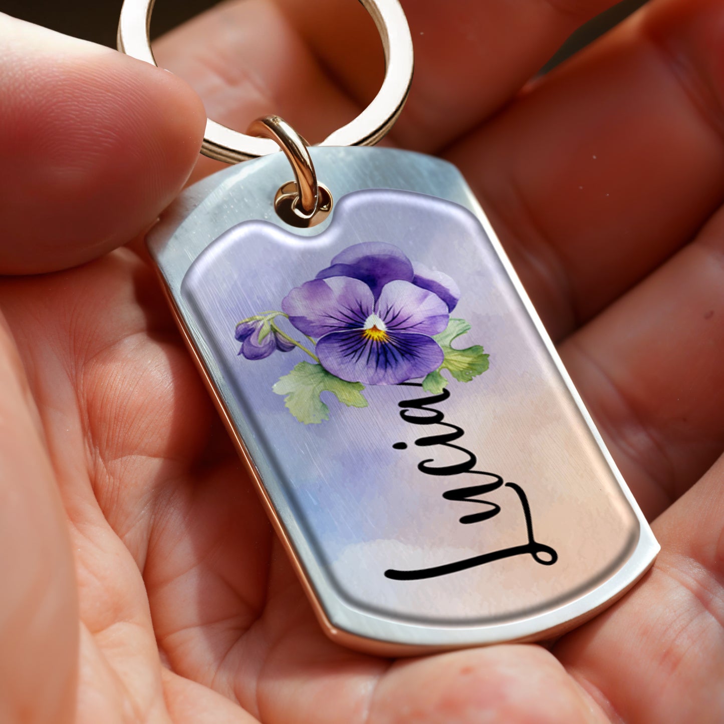 Loved Special and Precious Granddaughter Pansy Flower Keychain