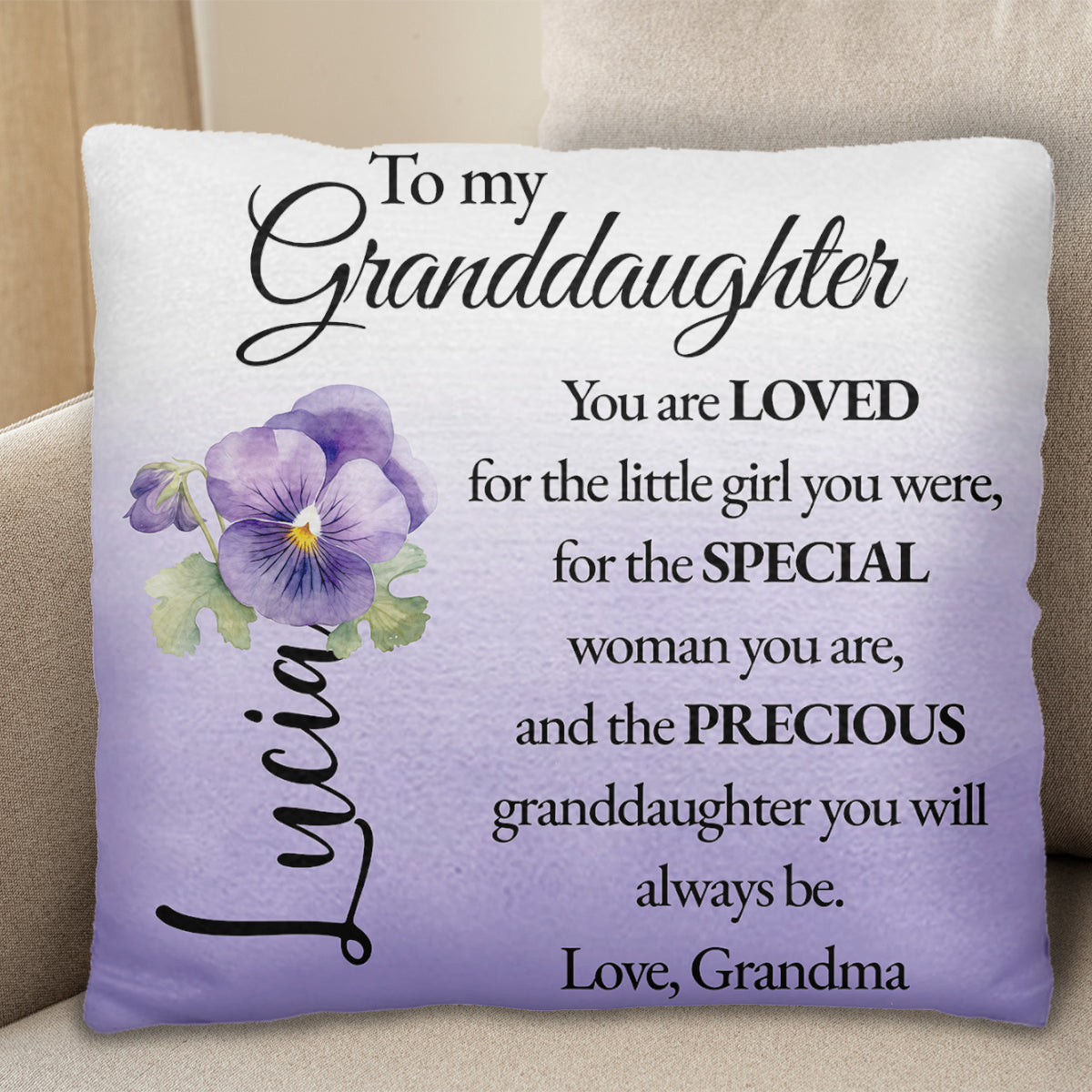 Loving Message To Granddaughter With Beautiful Pansy Design