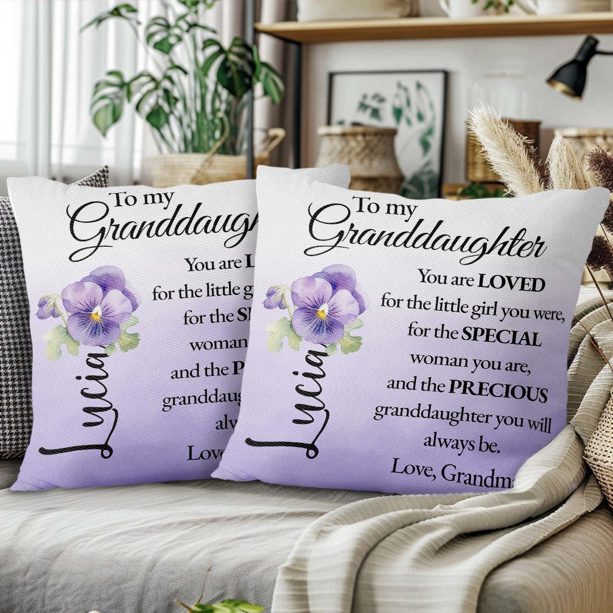 Loving Message To Granddaughter With Beautiful Pansy Design