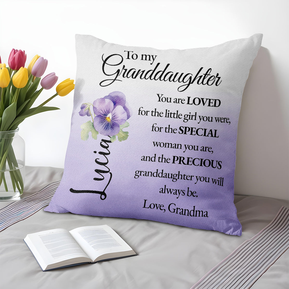 Loving Message To Granddaughter With Beautiful Pansy Design