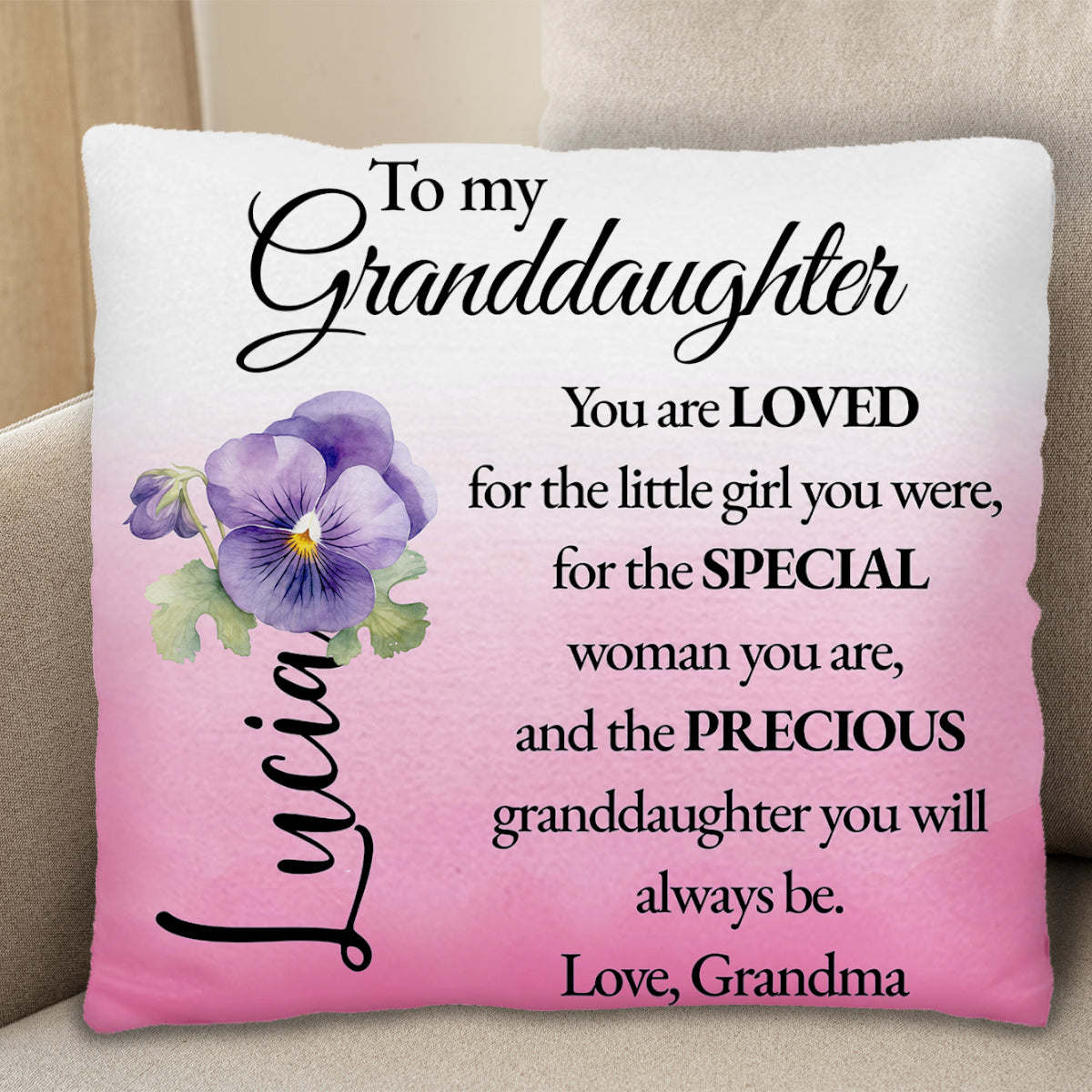 Loving Message To Granddaughter With Beautiful Pansy Design