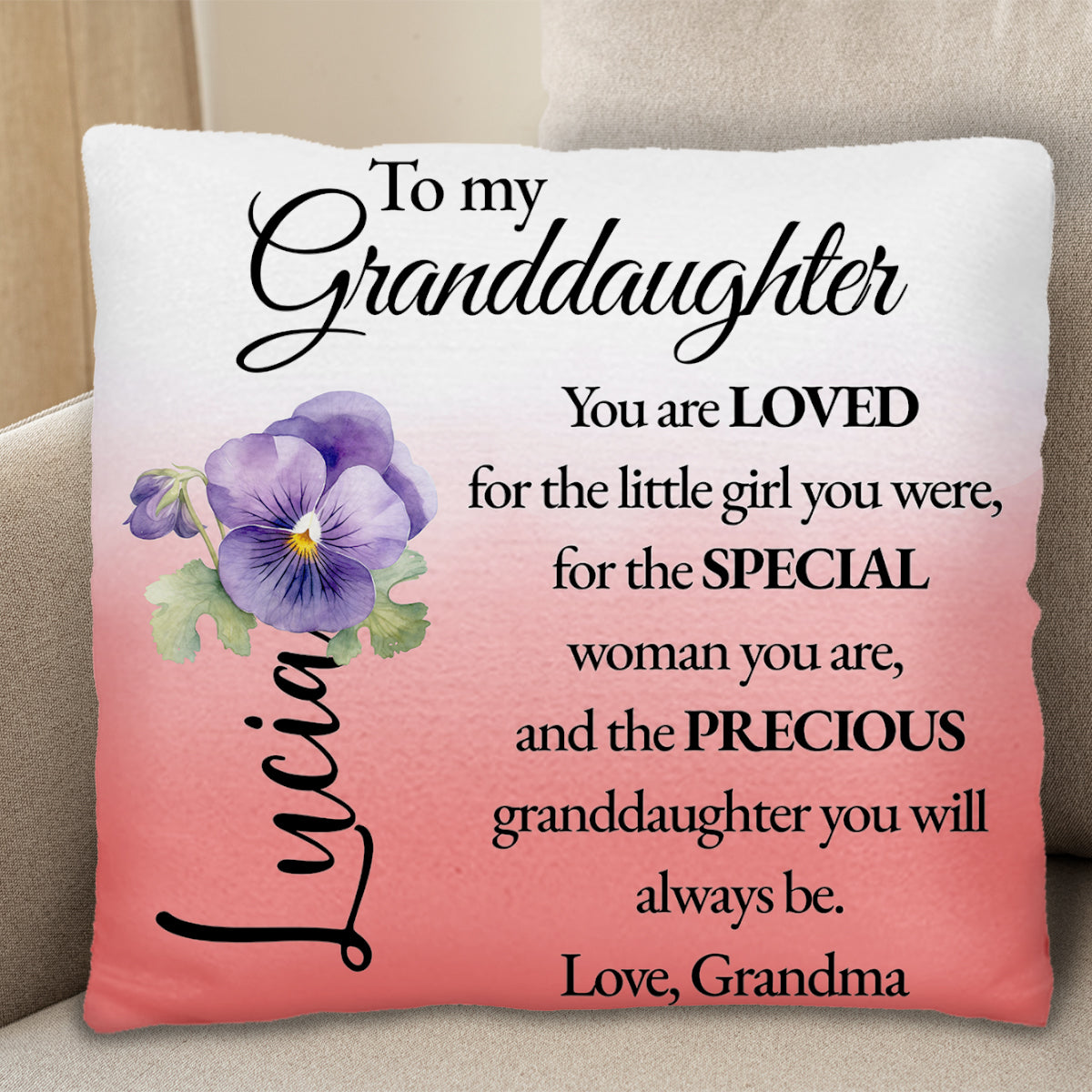Loving Message To Granddaughter With Beautiful Pansy Design