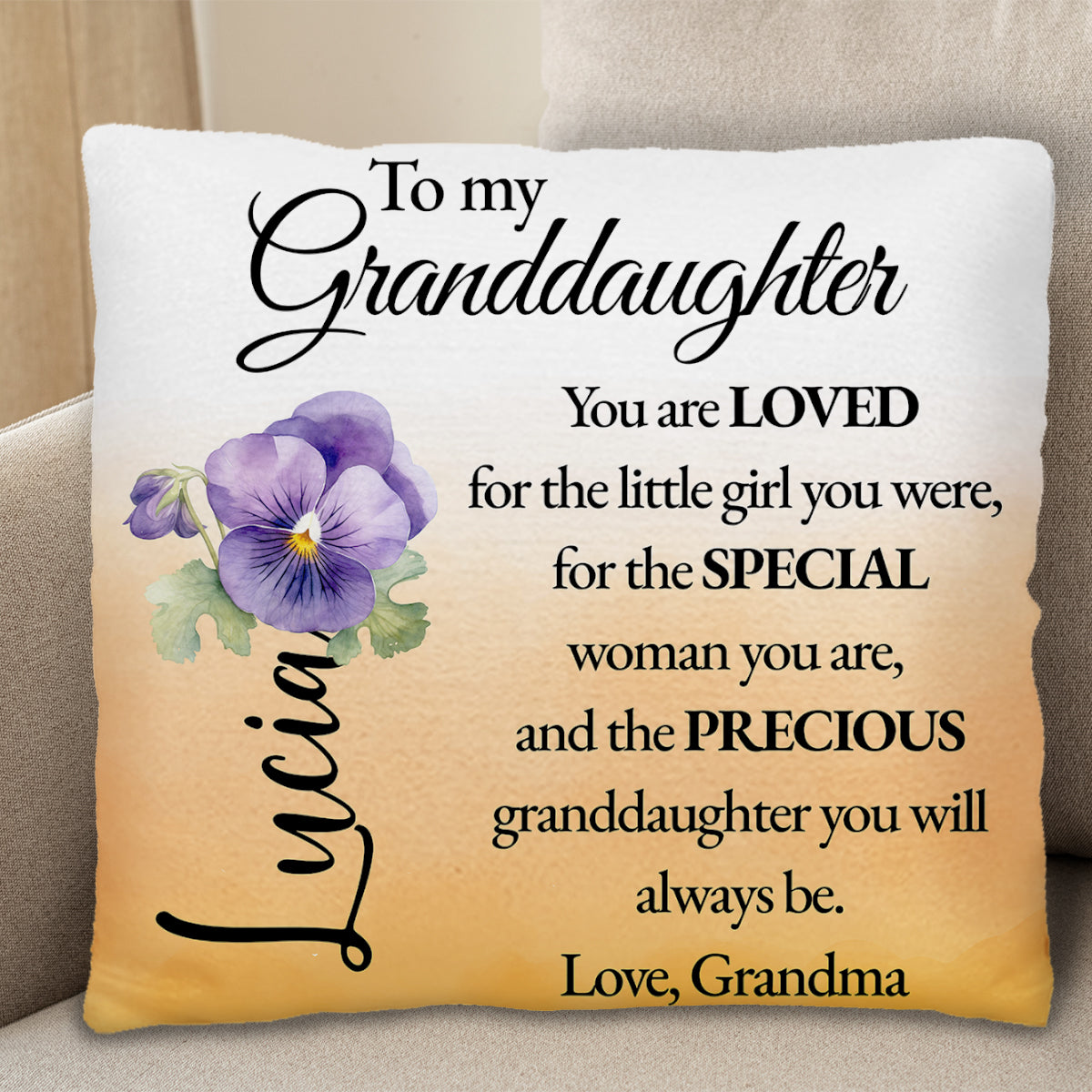 Loving Message To Granddaughter With Beautiful Pansy Design