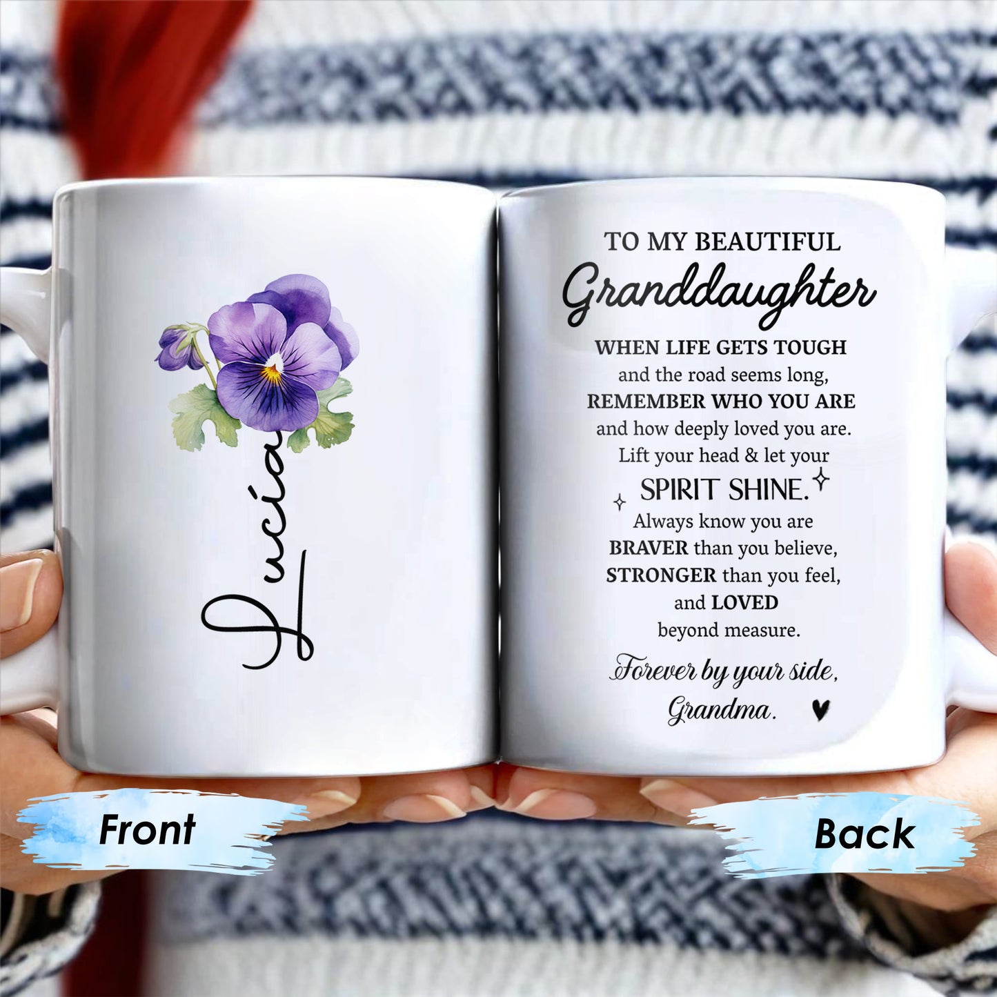 Granddaughter Spirit Shine Bravery Strength Love Pansy Flower Mug - Personalized Custom Coffee Mug - GDT102_MG