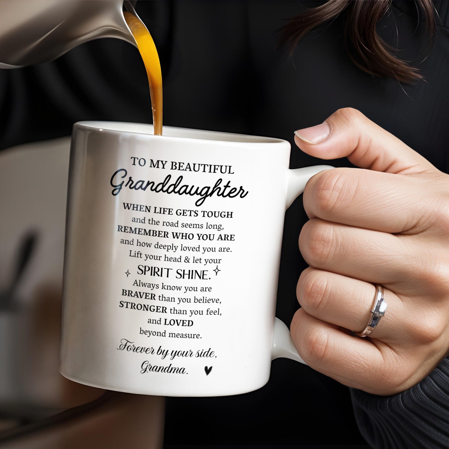 Granddaughter Spirit Shine Bravery Strength Love Pansy Flower Mug - Personalized Custom Coffee Mug - GDT102_MG