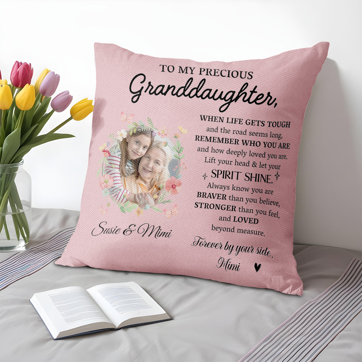 Lift Your Head Let Your Spirit Shine Pillow With Flowers And Butterflies