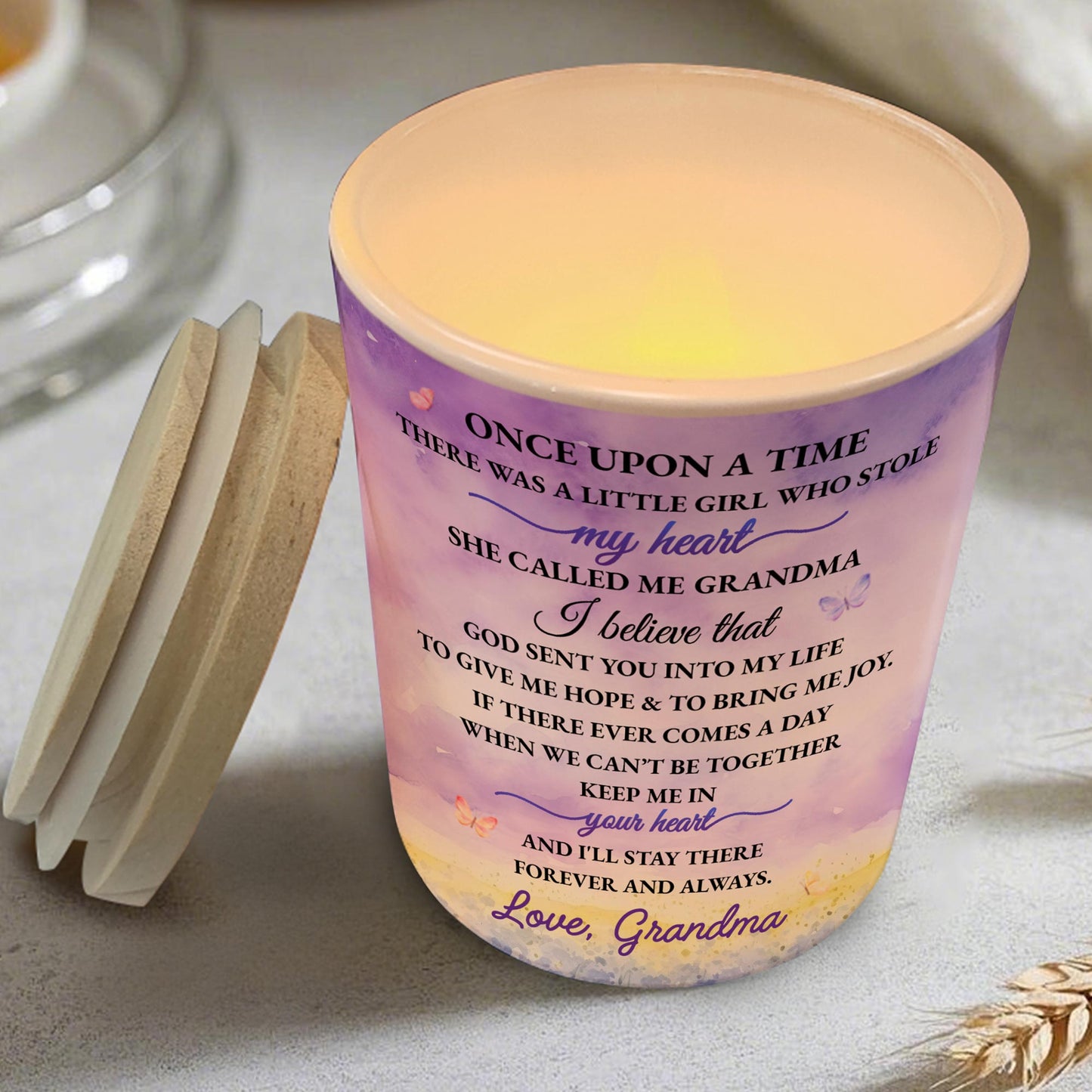 To My Granddaughter Butterfly And Floral Heartfelt Message - Personalized Custom Glass Jar With LED - GDT108_LEJAR