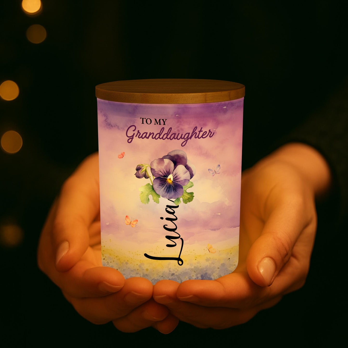 To My Granddaughter Butterfly And Floral Heartfelt Message - Personalized Custom Glass Jar With LED - GDT108_LEJAR