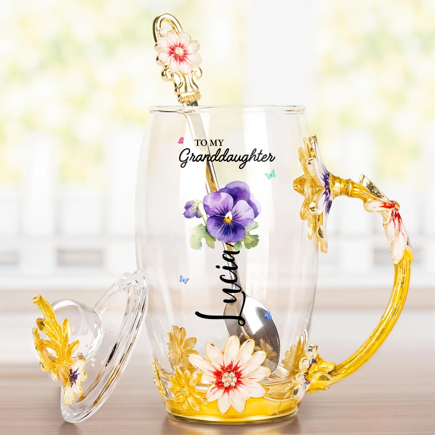 To My Granddaughter, Flowers, and Butterfly Design