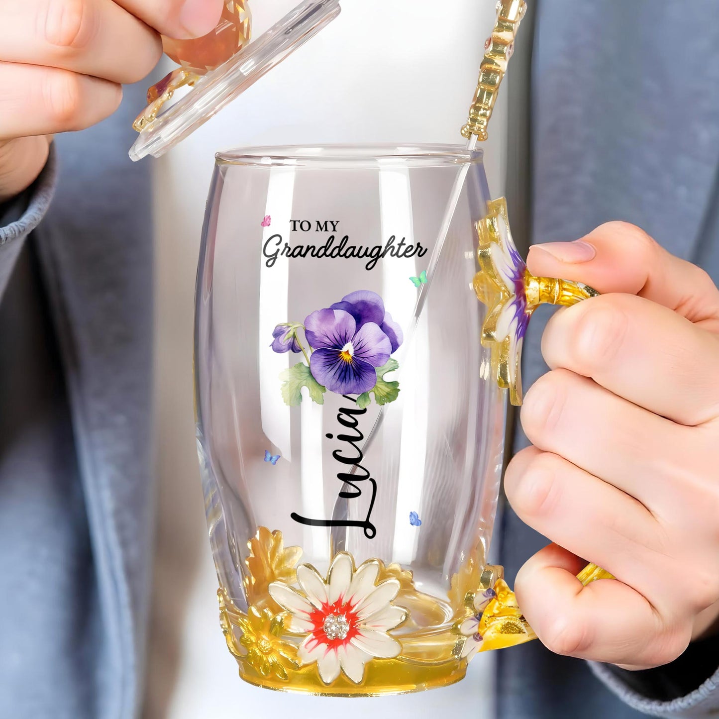 To My Granddaughter, Flowers, and Butterfly Design