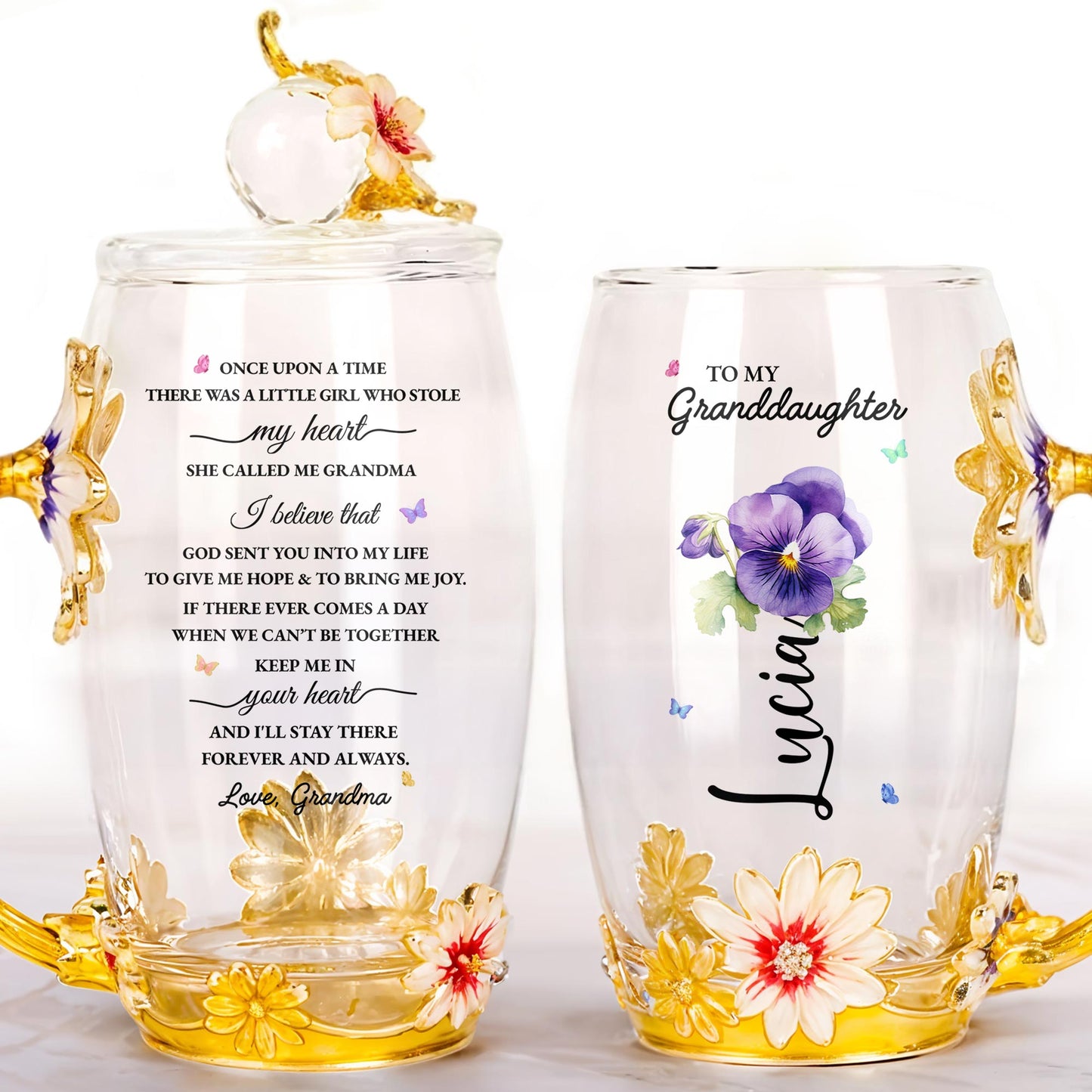 To My Granddaughter, Flowers, and Butterfly Design