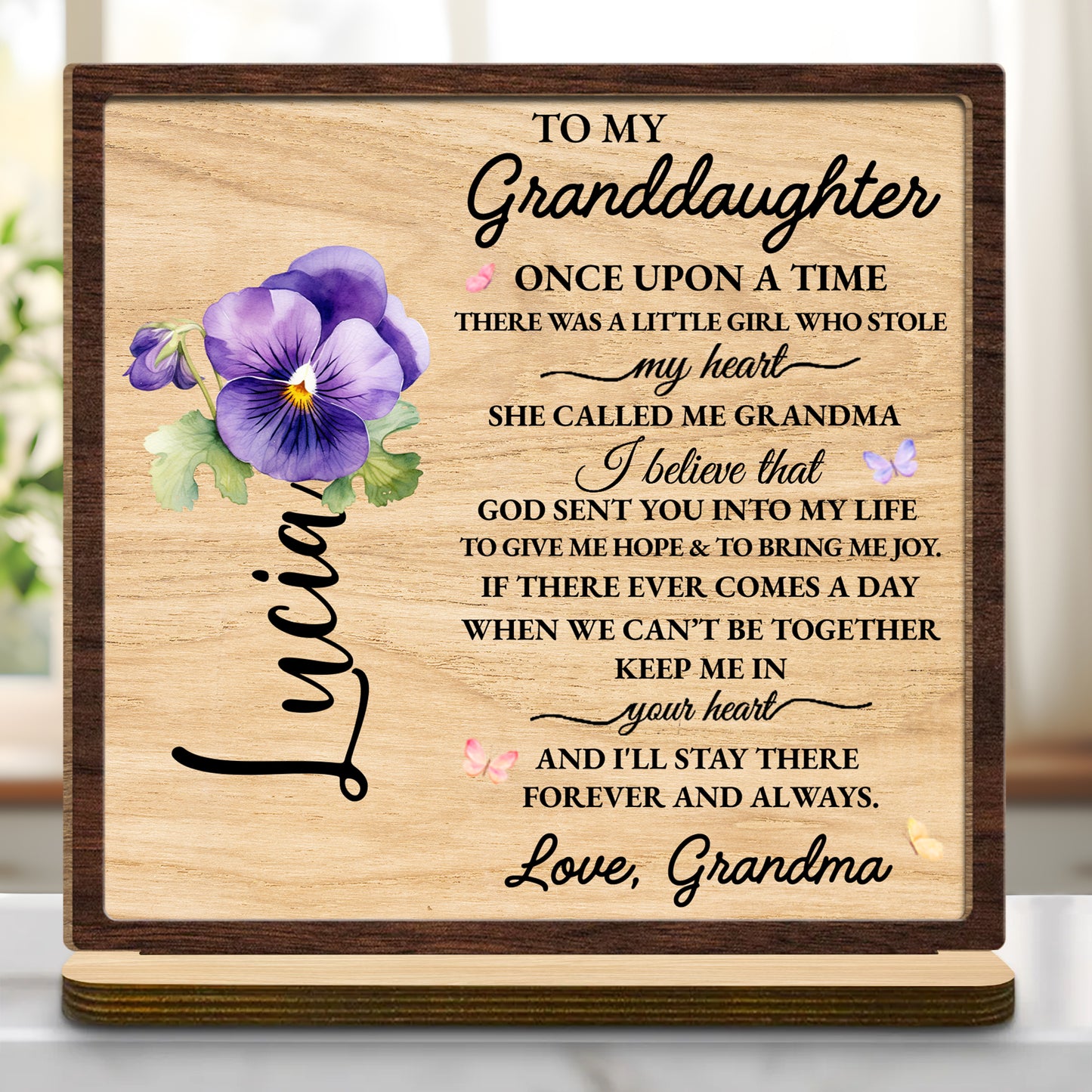 Granddaughter Love Wooden Plaque With Flowers And Butterfly