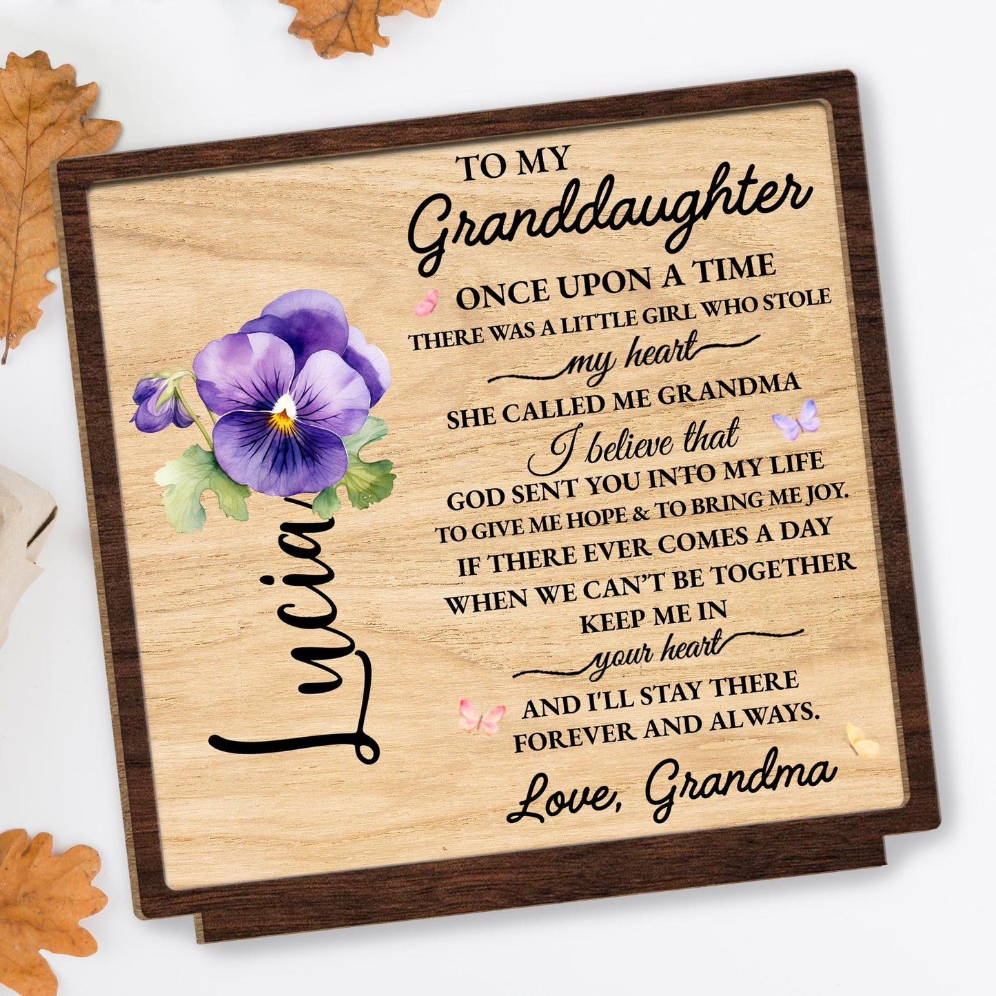 Granddaughter Love Wooden Plaque With Flowers And Butterfly
