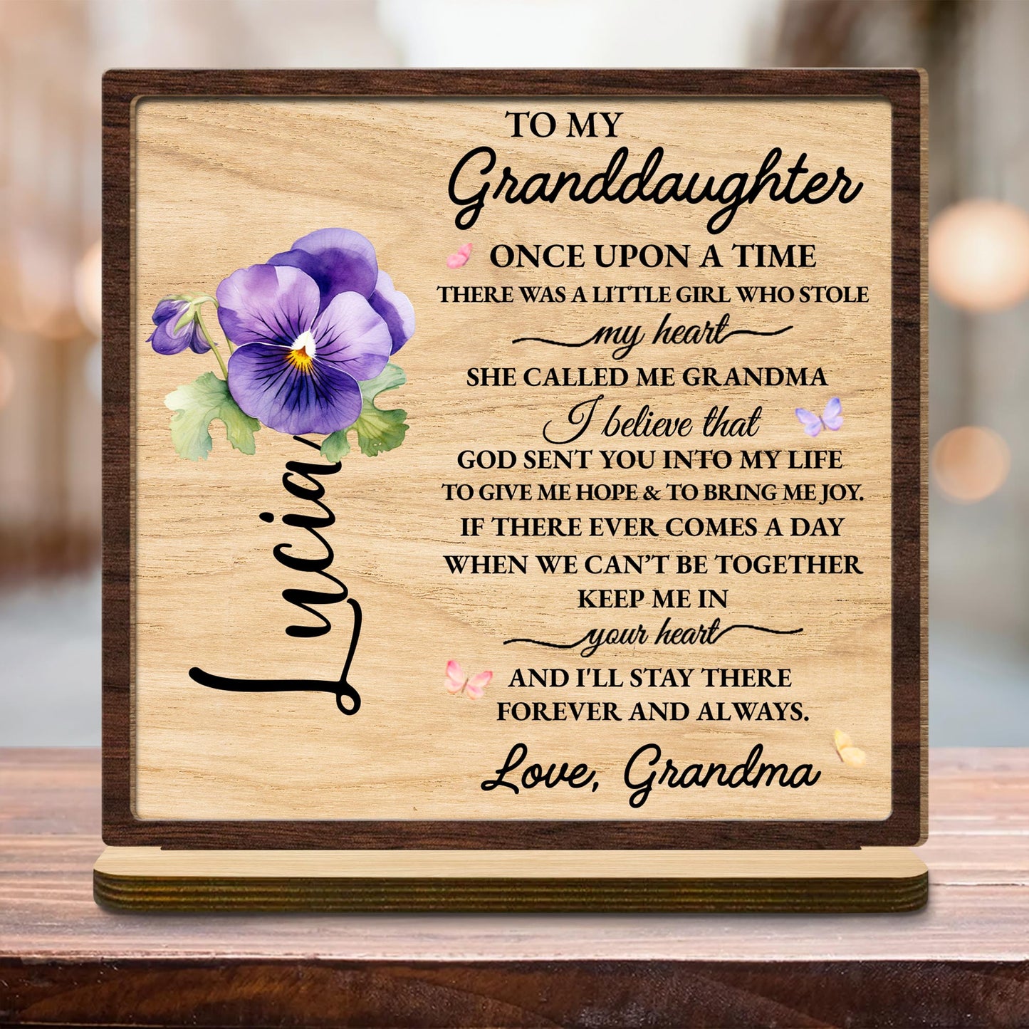 Granddaughter Love Wooden Plaque With Flowers And Butterfly