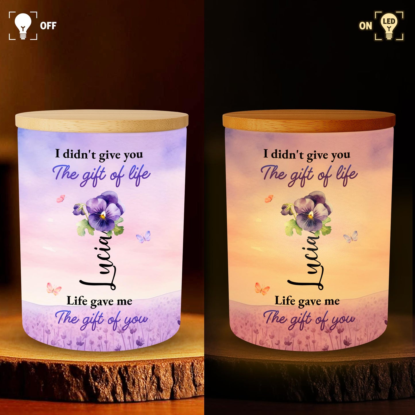 To My Granddaughter Love Always From Grandma With Flowers And Butterflies - Personalized Custom Glass Jar With LED - GDT121_LEJAR